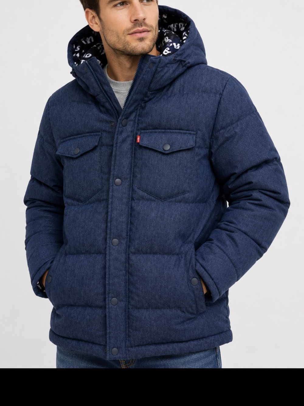 Levi's Men's Dark Navy Quilted Puffer Jacket with Hood